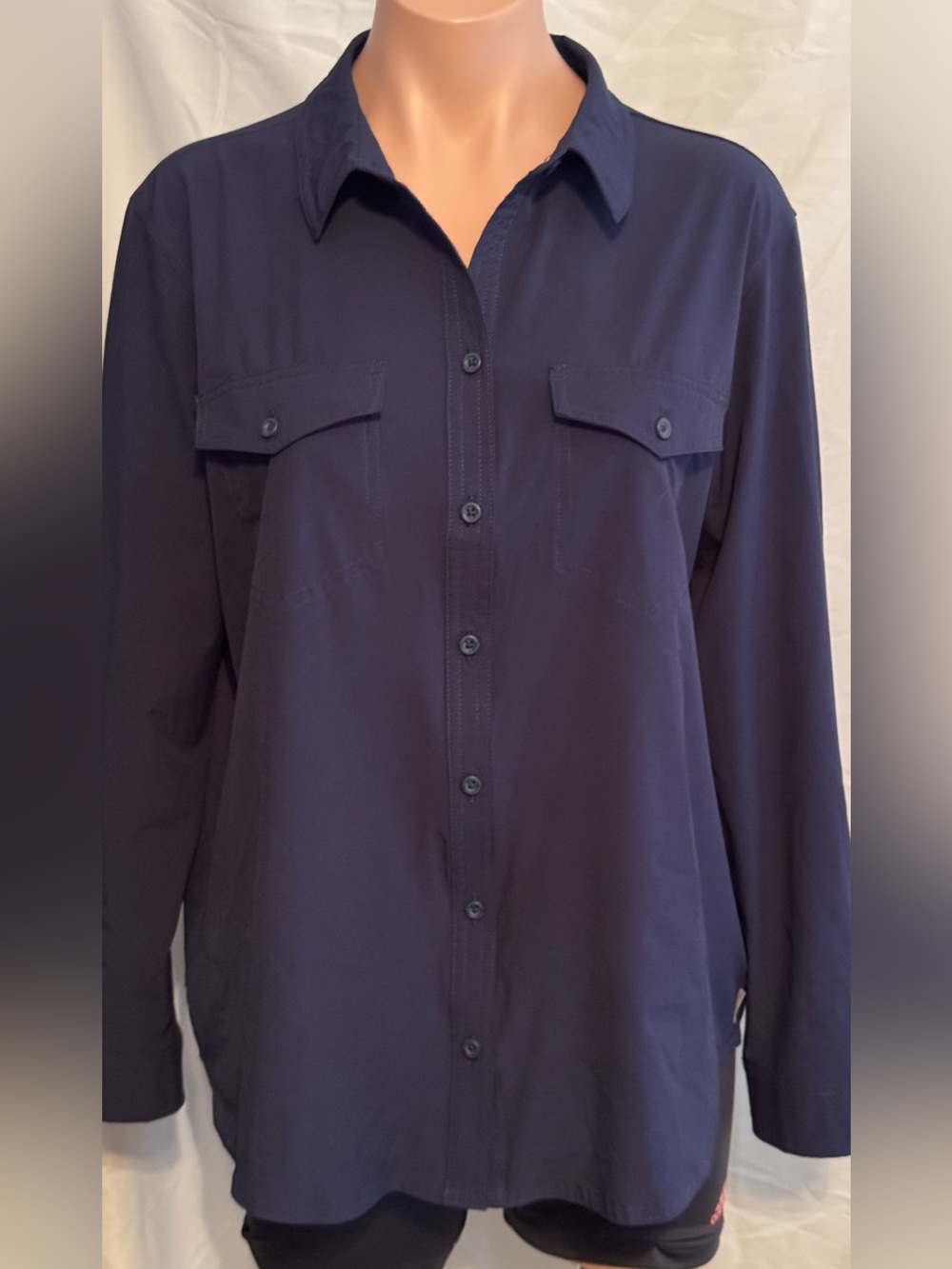 Eddie Bauer Women’s Stretch Moisture Wicking Classic Navy Button-Down Shirt